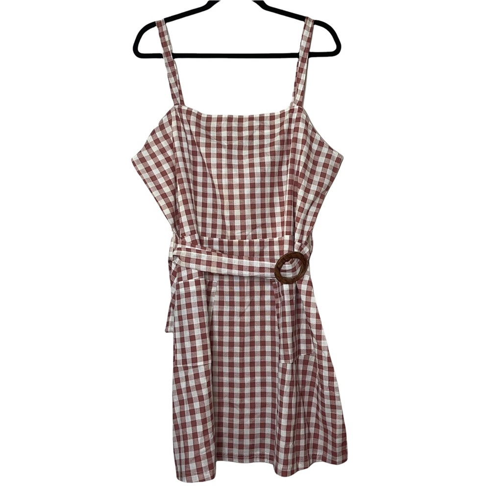 NWT ASOS Mauve Gingham Cotton/Linen Belted Dress 14